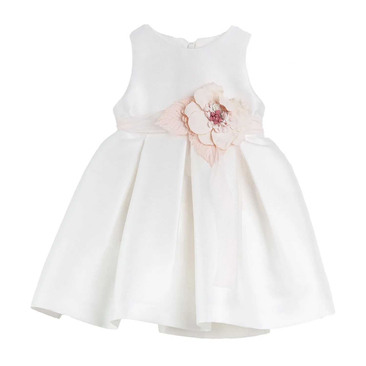 Mimilú White Mikado Mini Dress With Light Pink Flower