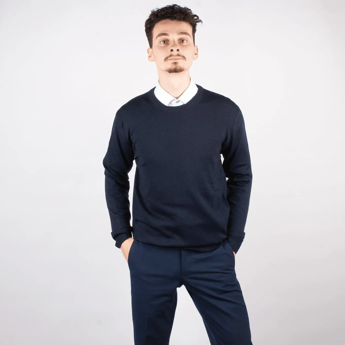 Navy Merino Crew-neck Sweater