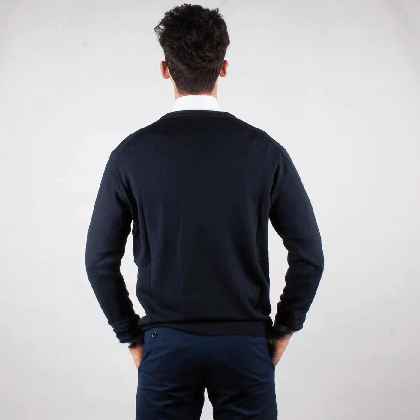 Navy Merino V-neck Sweater