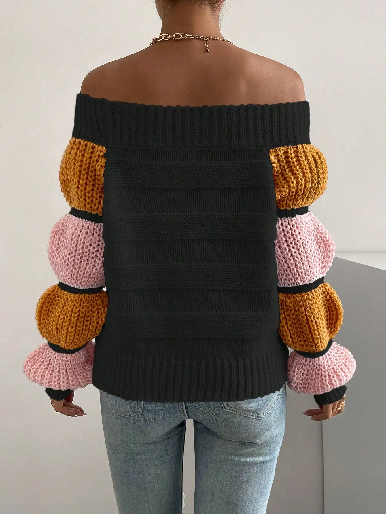 Off the Shoulder Lantern Sleeve Sweater