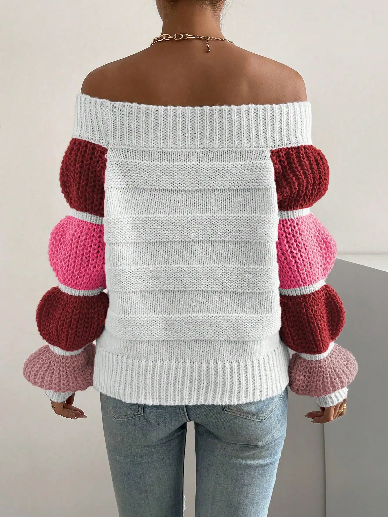 Off the Shoulder Lantern Sleeve Sweater