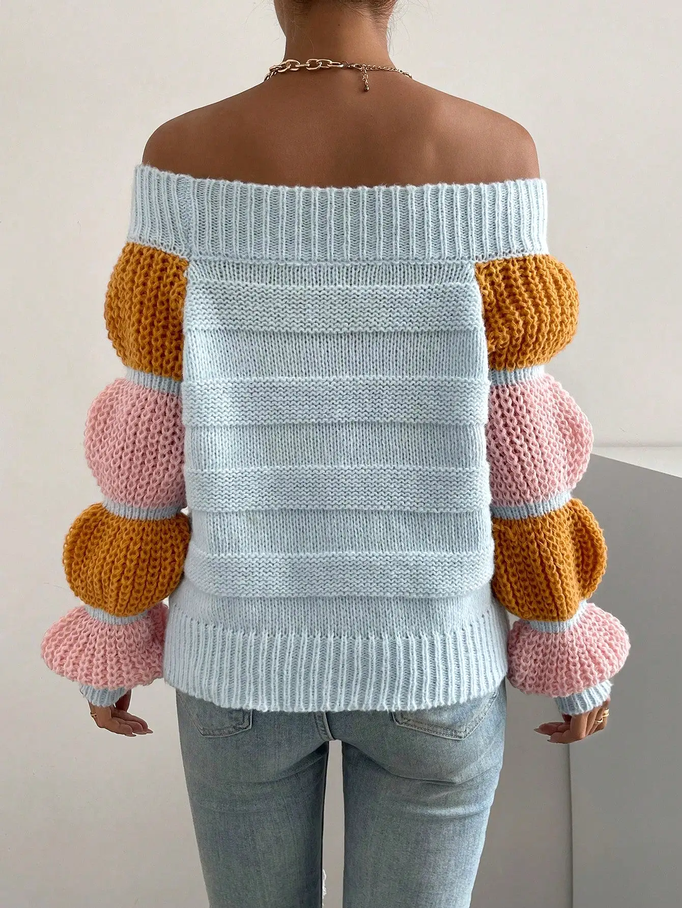 Off the Shoulder Lantern Sleeve Sweater