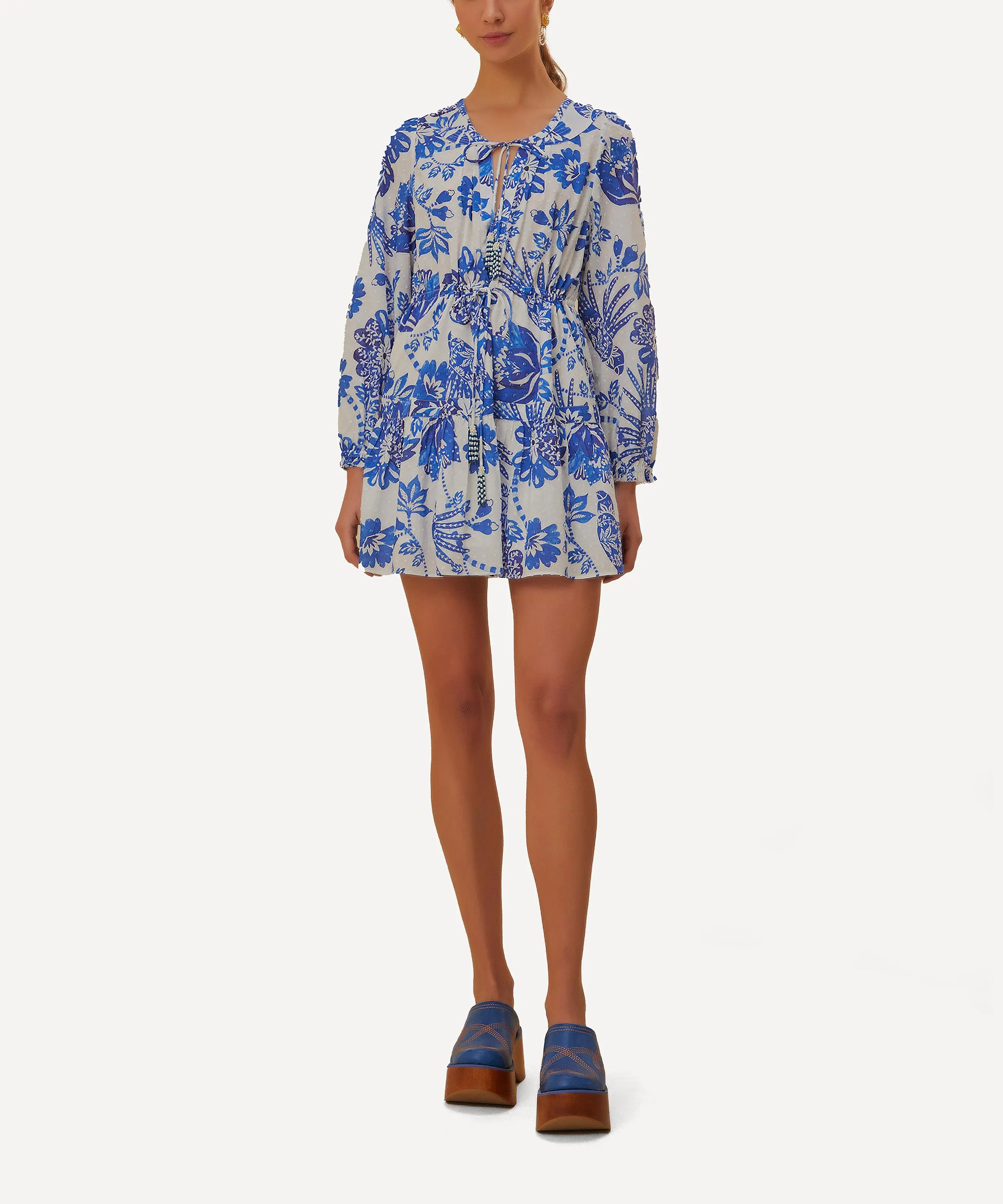 Off-White Flowerful Birds Long-Sleeve Mini Dress