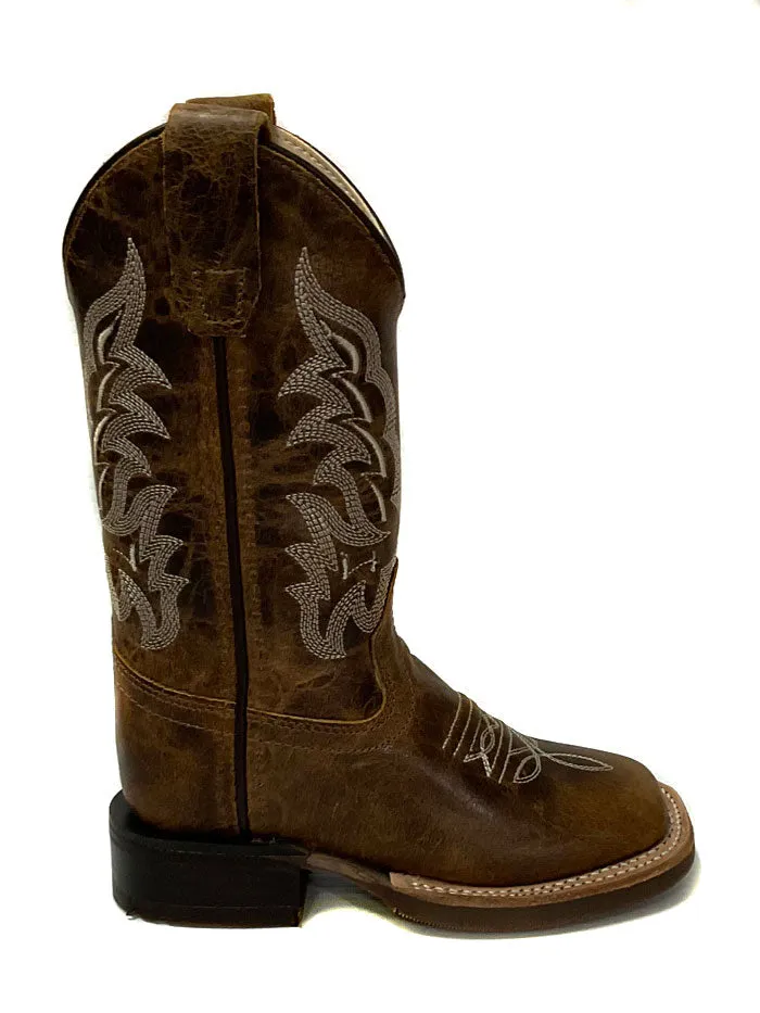 Old West BSC1979 BSY1979 Kids Square Toe Western Boot Brown