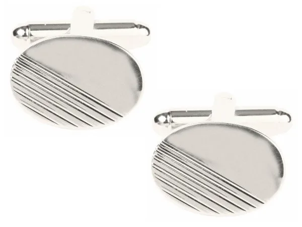 Oval with 1/3 Diagonal Line Design Rhodium Plated Cufflinks 901271