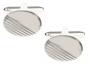 Oval with 1/3 Diagonal Line Design Rhodium Plated Cufflinks 901271