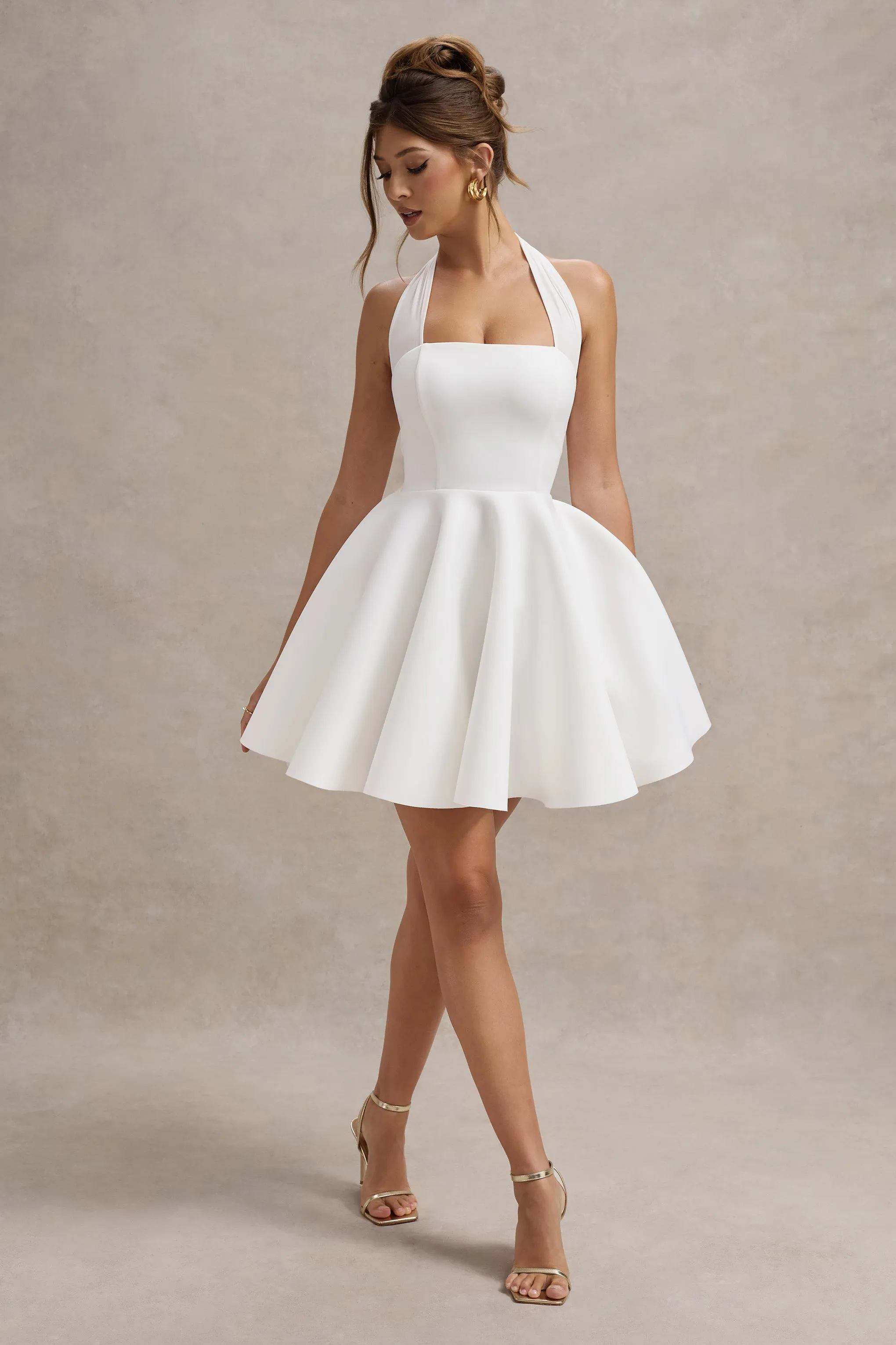 Peggy | White Halter-Neck Skater Mini Dress