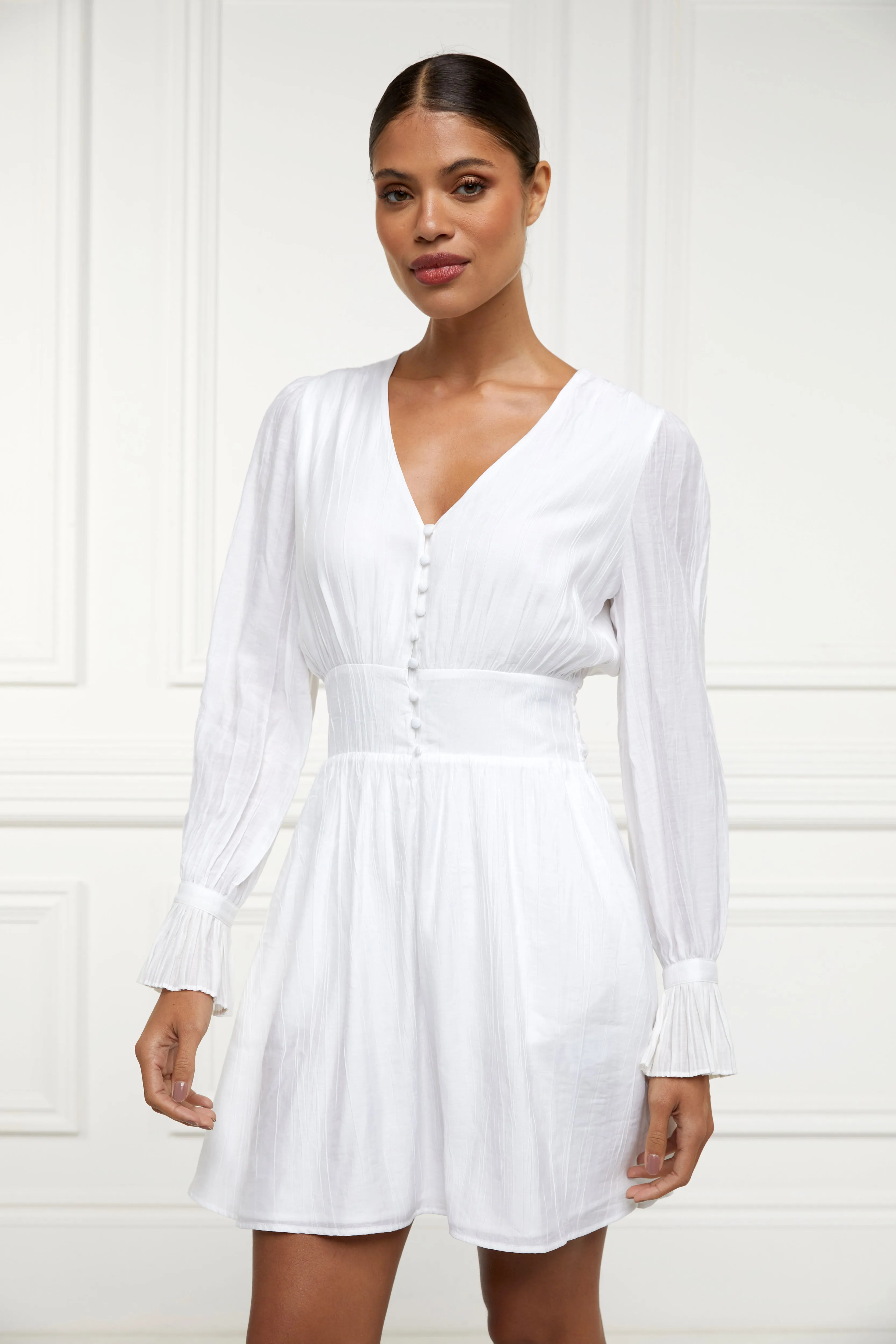 Phoebe V-Neck Mini Dress (White)