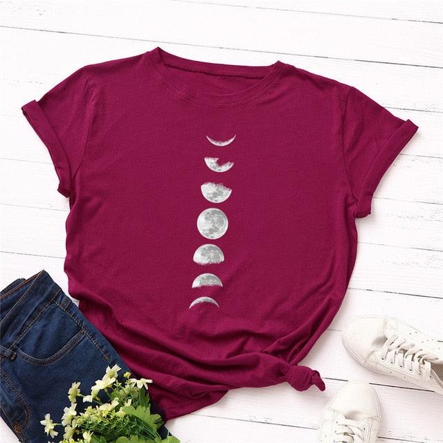 Planet Print T Shirt O Neck Short Sleeve T-shirt