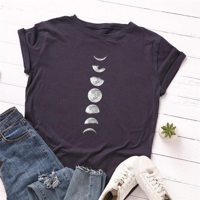 Planet Print T Shirt O Neck Short Sleeve T-shirt