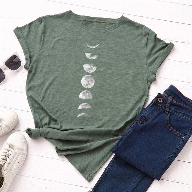 Planet Print T Shirt O Neck Short Sleeve T-shirt