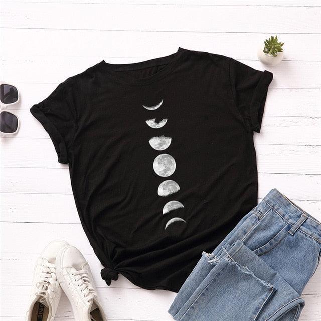 Planet Print T Shirt O Neck Short Sleeve T-shirt