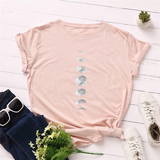 Planet Print T Shirt O Neck Short Sleeve T-shirt