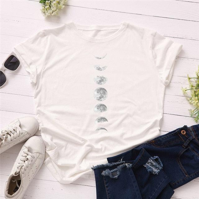 Planet Print T Shirt O Neck Short Sleeve T-shirt