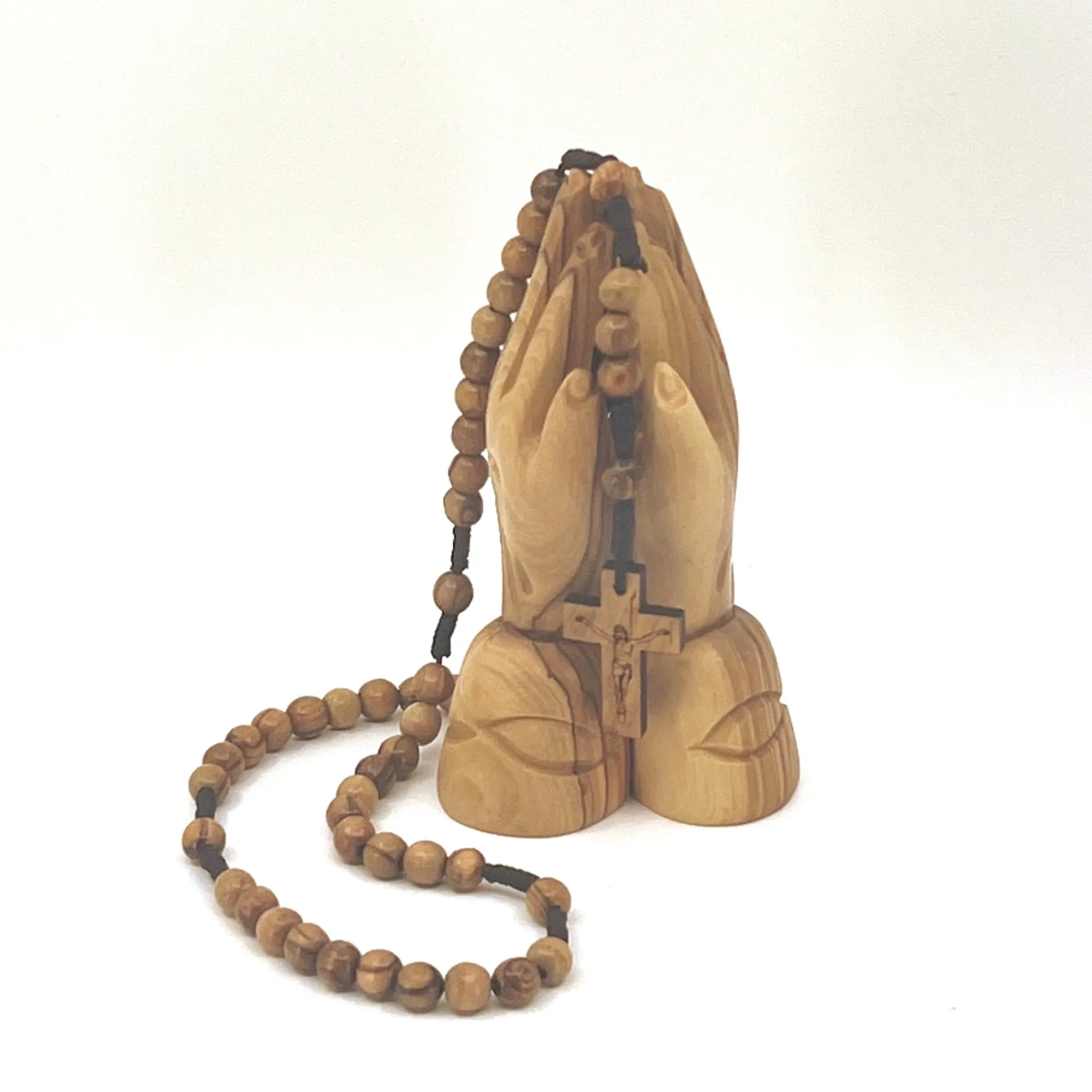 Pocket Rosary with Wooden Beads and Engraved Crucifix, Handmade in Bethlehem