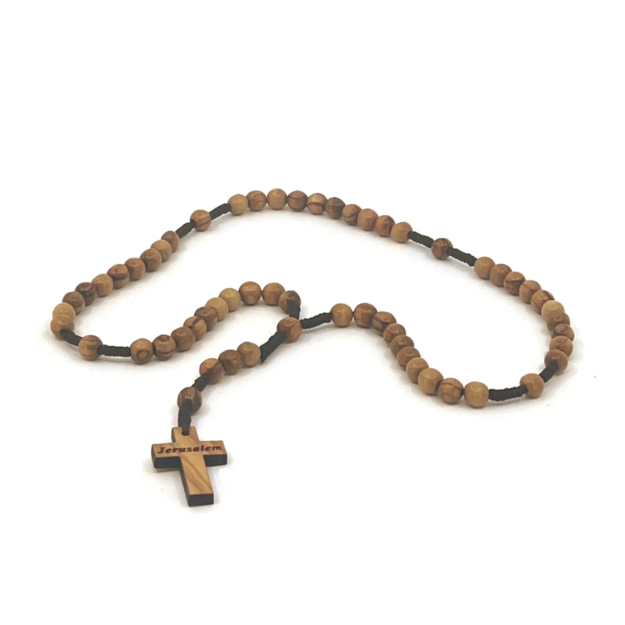 Pocket Rosary with Wooden Beads and Engraved Crucifix, Handmade in Bethlehem