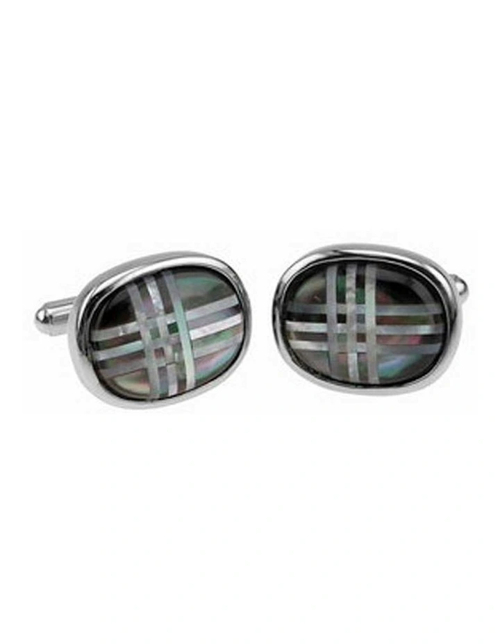 Polished Oval Stainless Steel Mother Of Pearl Cufflinks in Grey