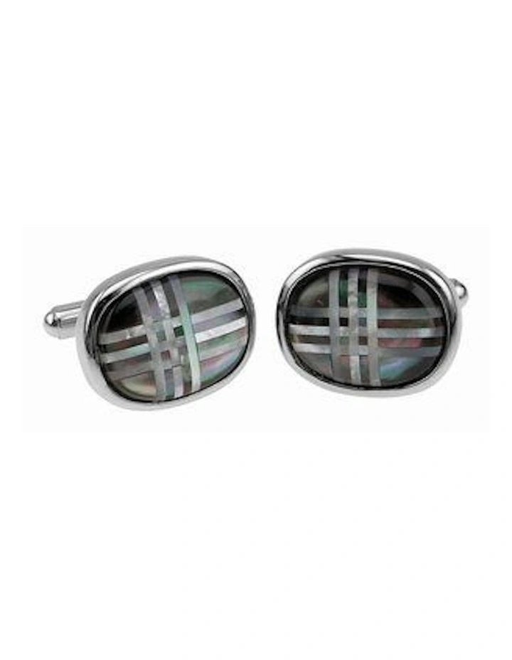 Polished Oval Stainless Steel Mother Of Pearl Cufflinks in Grey