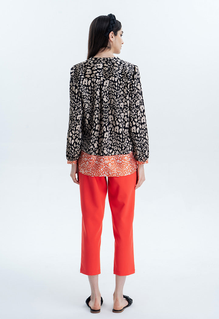 Printed Blouse With Contrast Hem