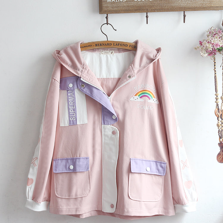 Rainbow Embroidery Hoodie Jacket AD12262