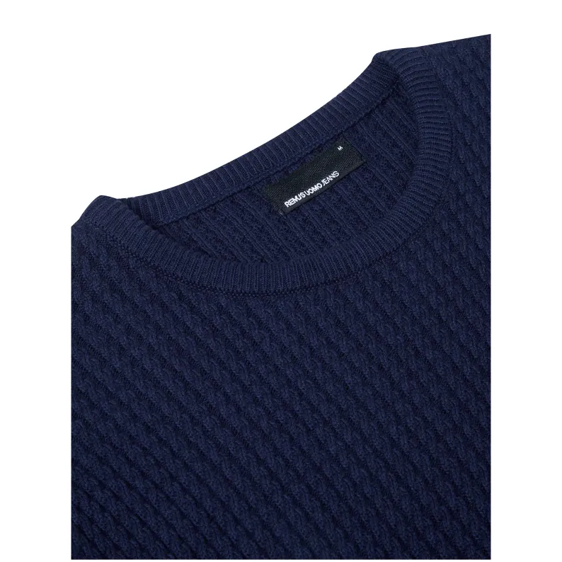 Remus Uomo Tapered Fit Wool-Blend Crew Neck Sweater 58673 - Dark Blue