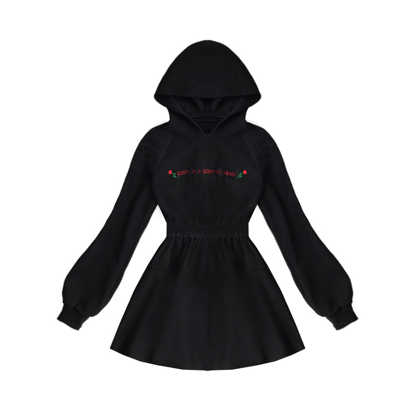 Rose Letter Embroidered Hooded Gothic Dress AD12001