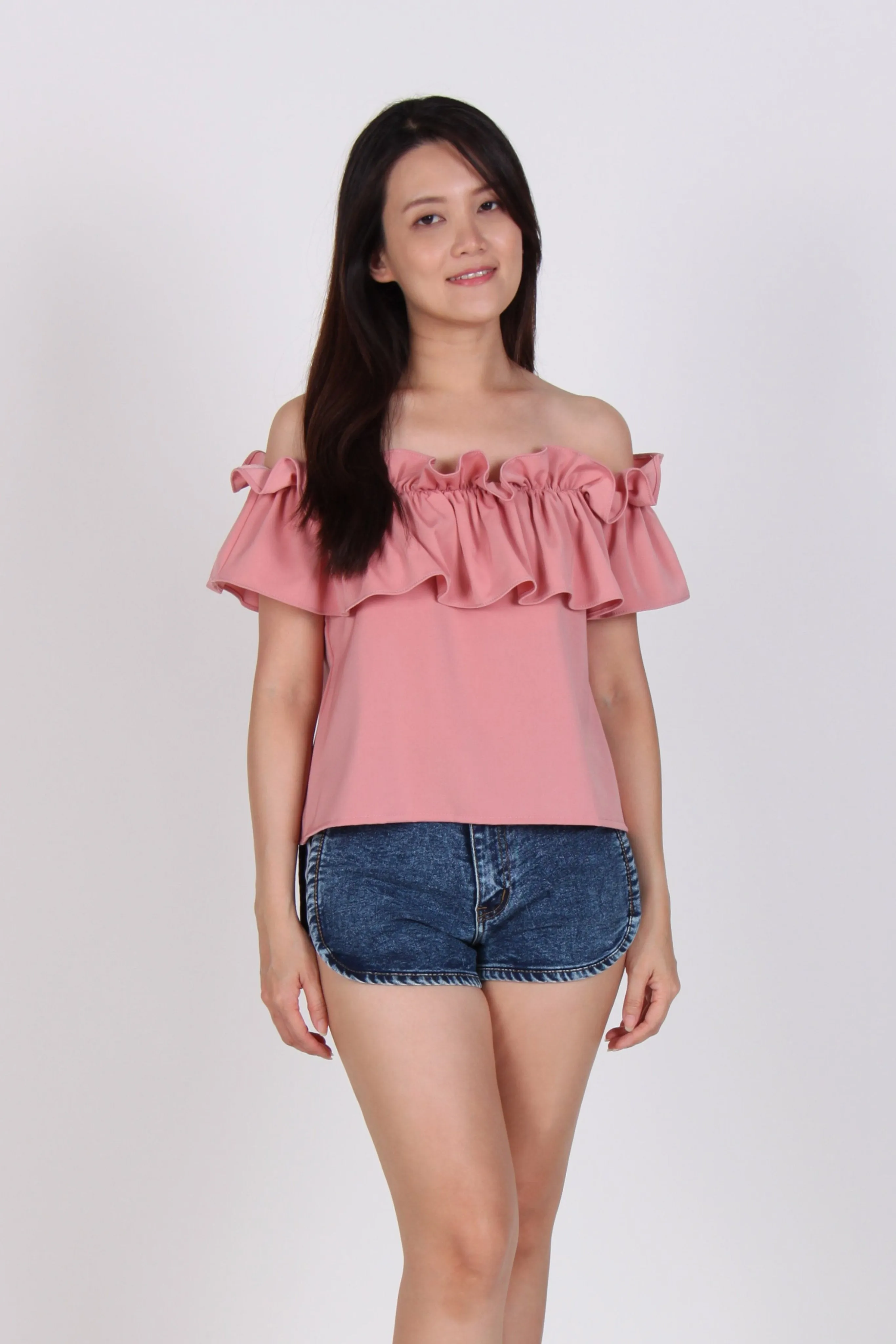 Ruffles Off-Shoulder Top in Pink