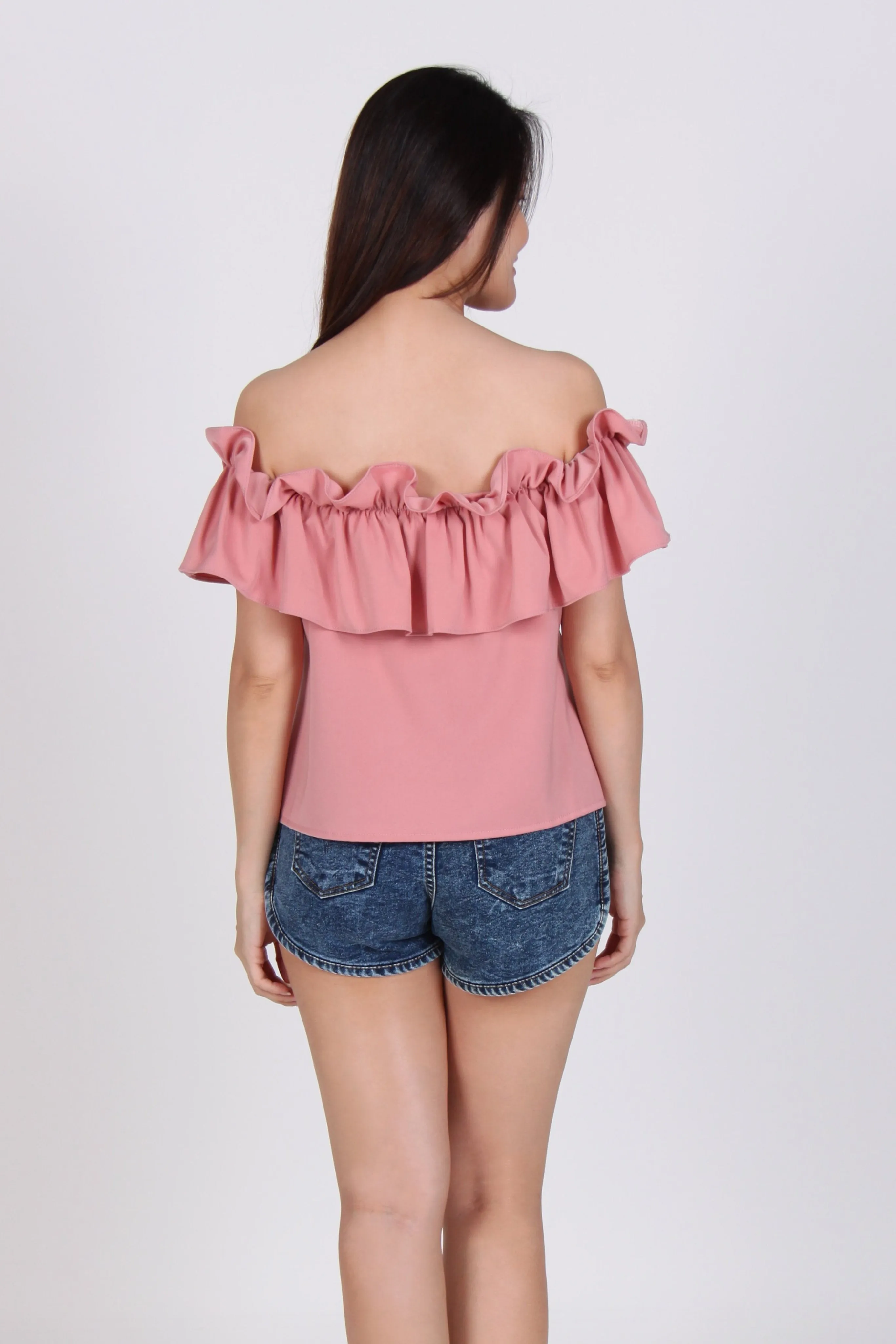 Ruffles Off-Shoulder Top in Pink