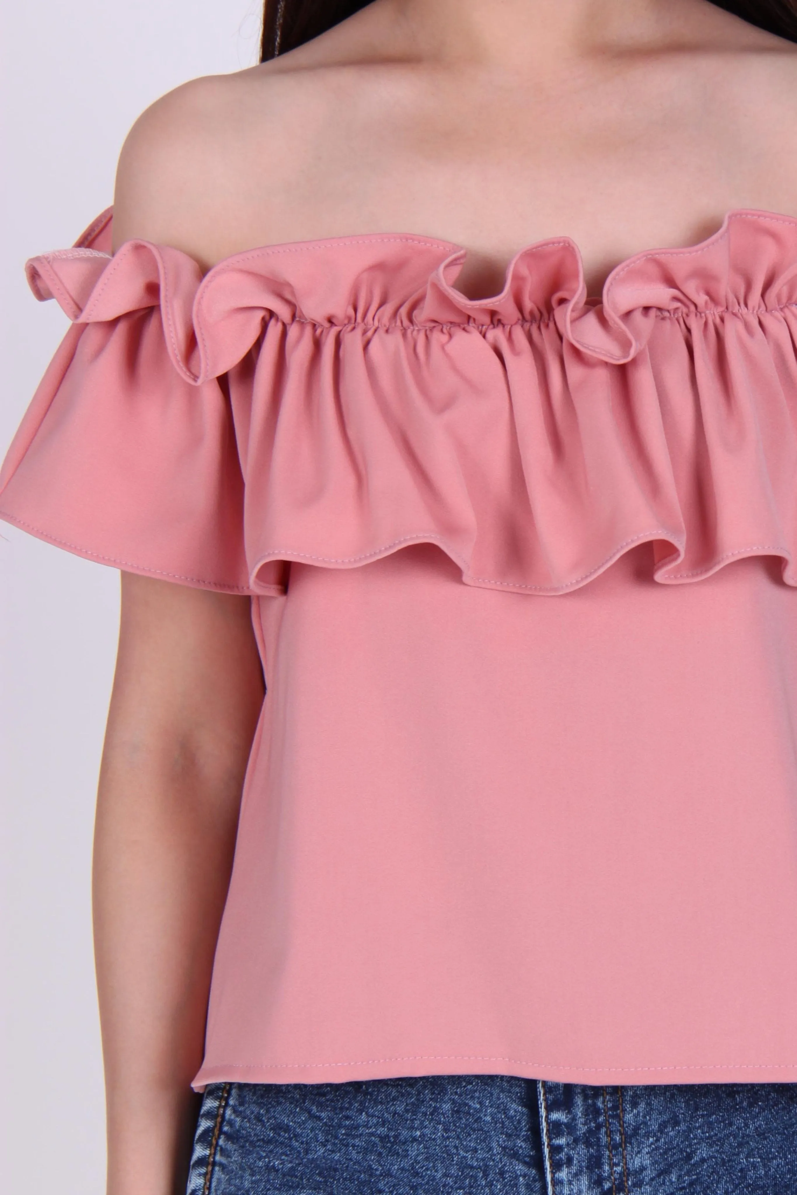 Ruffles Off-Shoulder Top in Pink