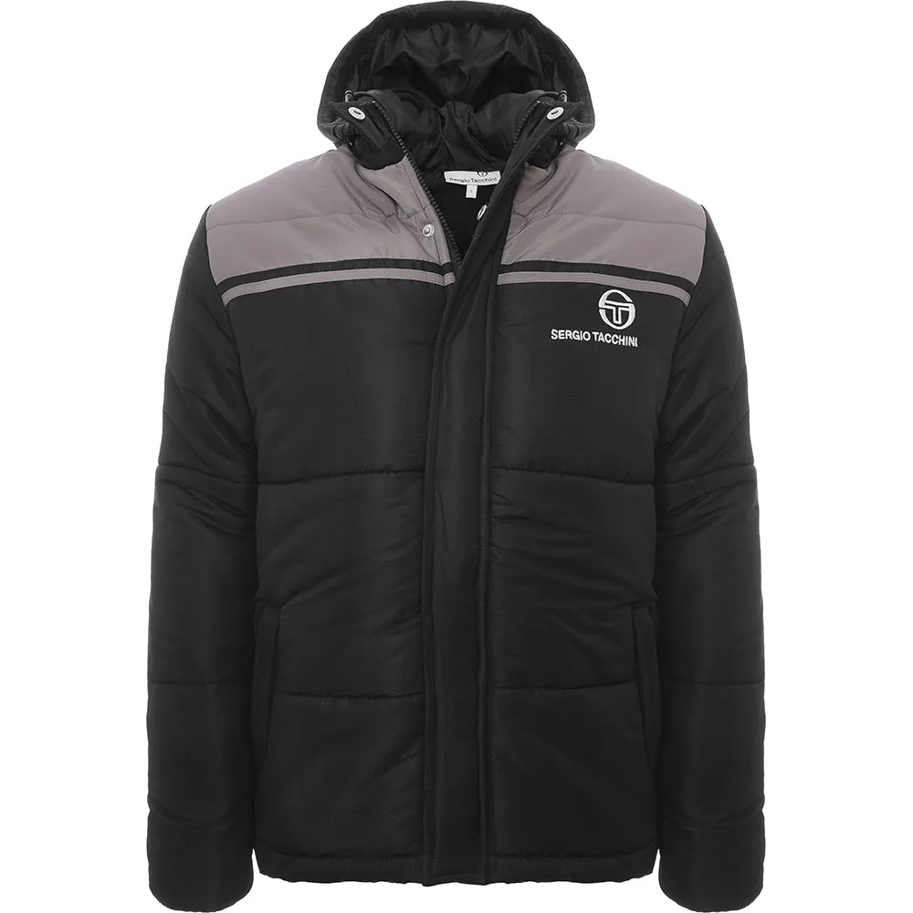 Sergio Tacchini Men's Black Logo Blocked Puffer