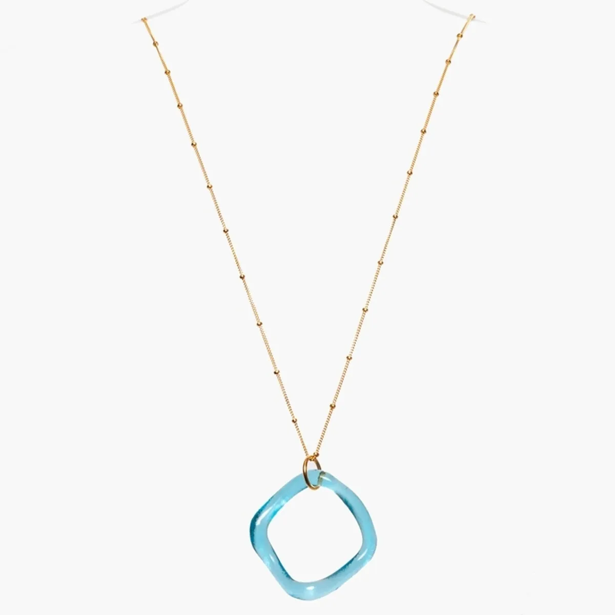 Smart Glass Recycled Jewelry - Necklace - Simple Gin Ruffle (Aqua/Gold) #RGinG4012