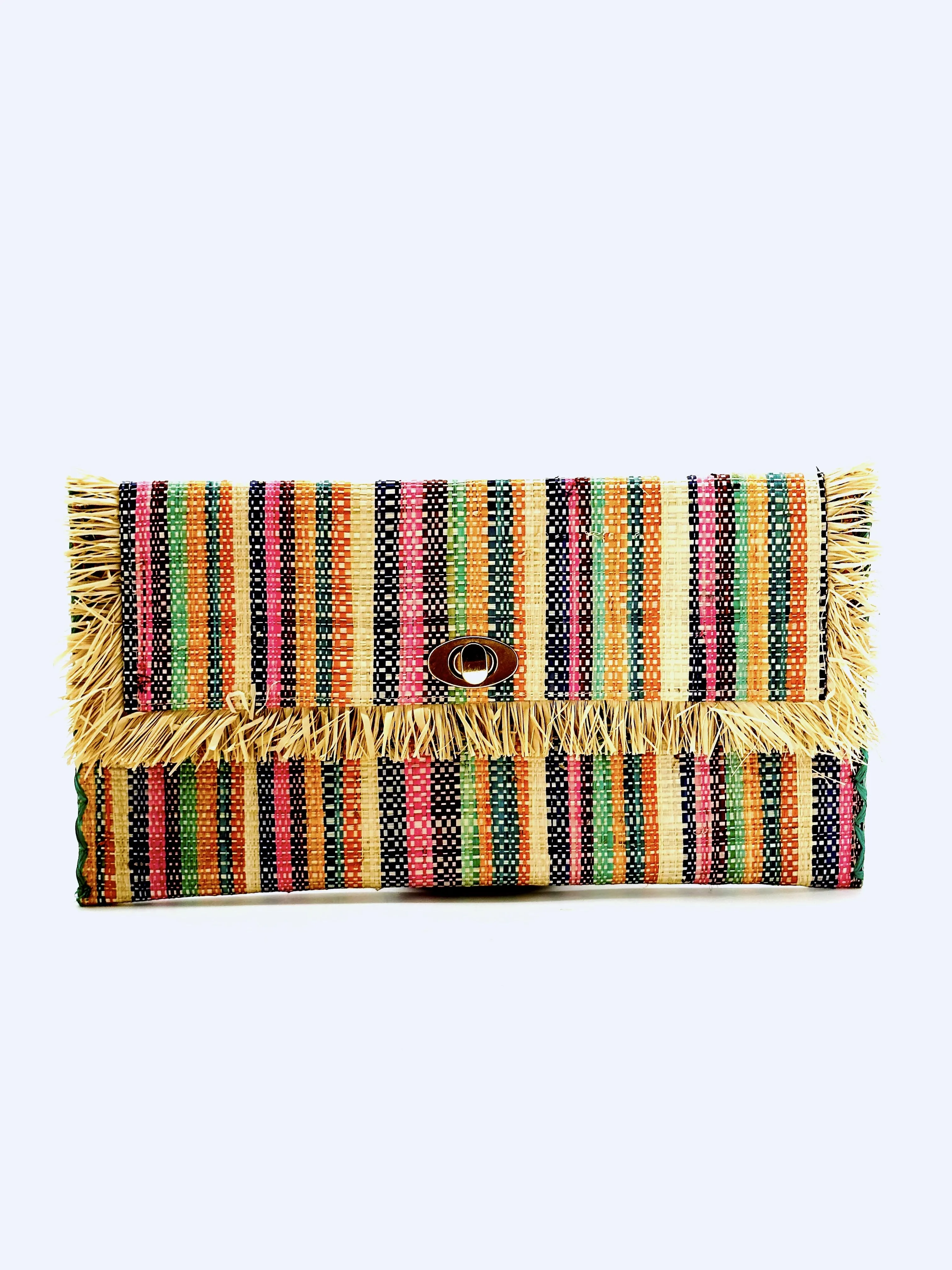 Sophie Straw Envelope Clutch Purse with Raw Fringe Trim Edge