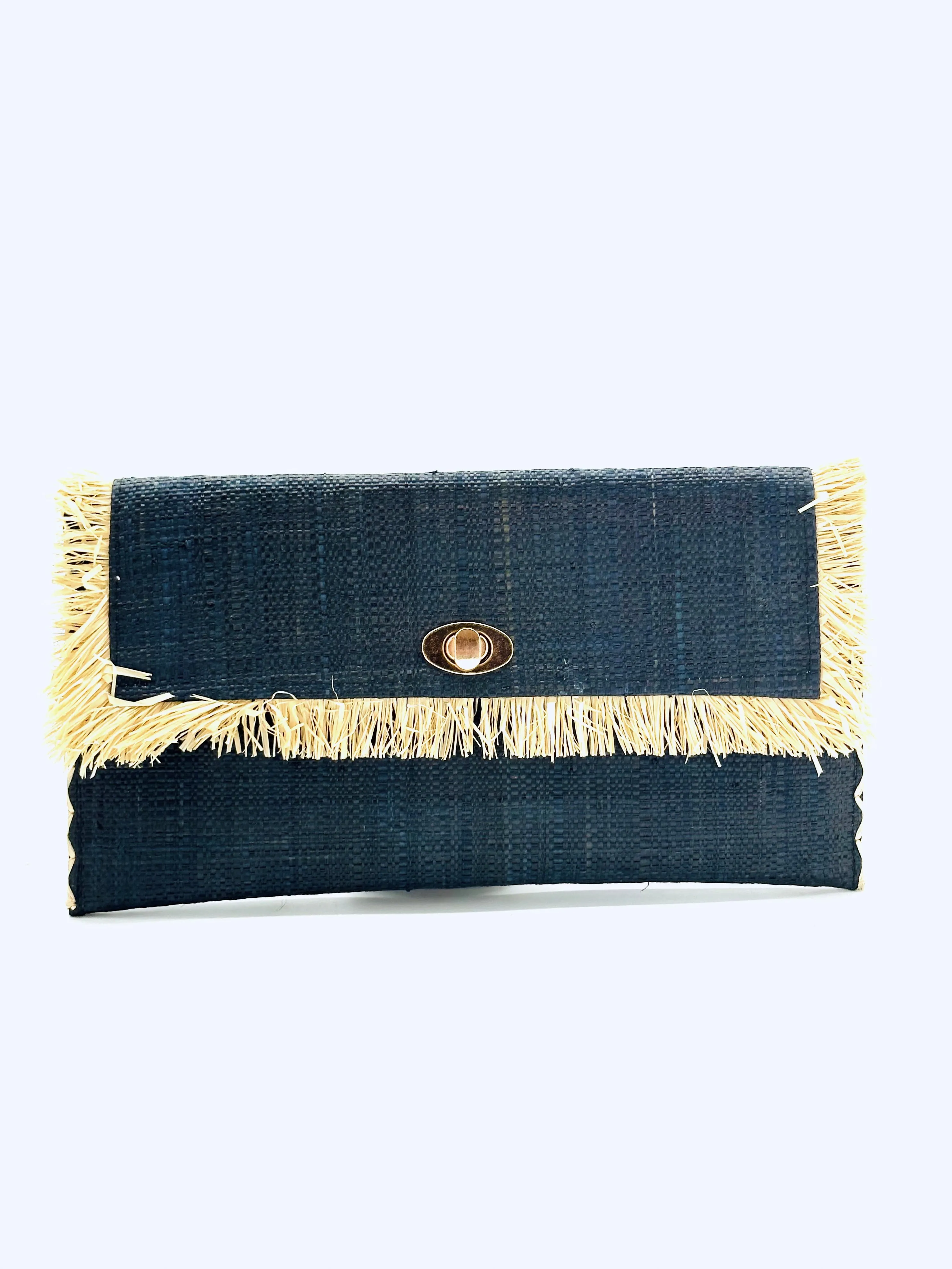 Sophie Straw Envelope Clutch Purse with Raw Fringe Trim Edge