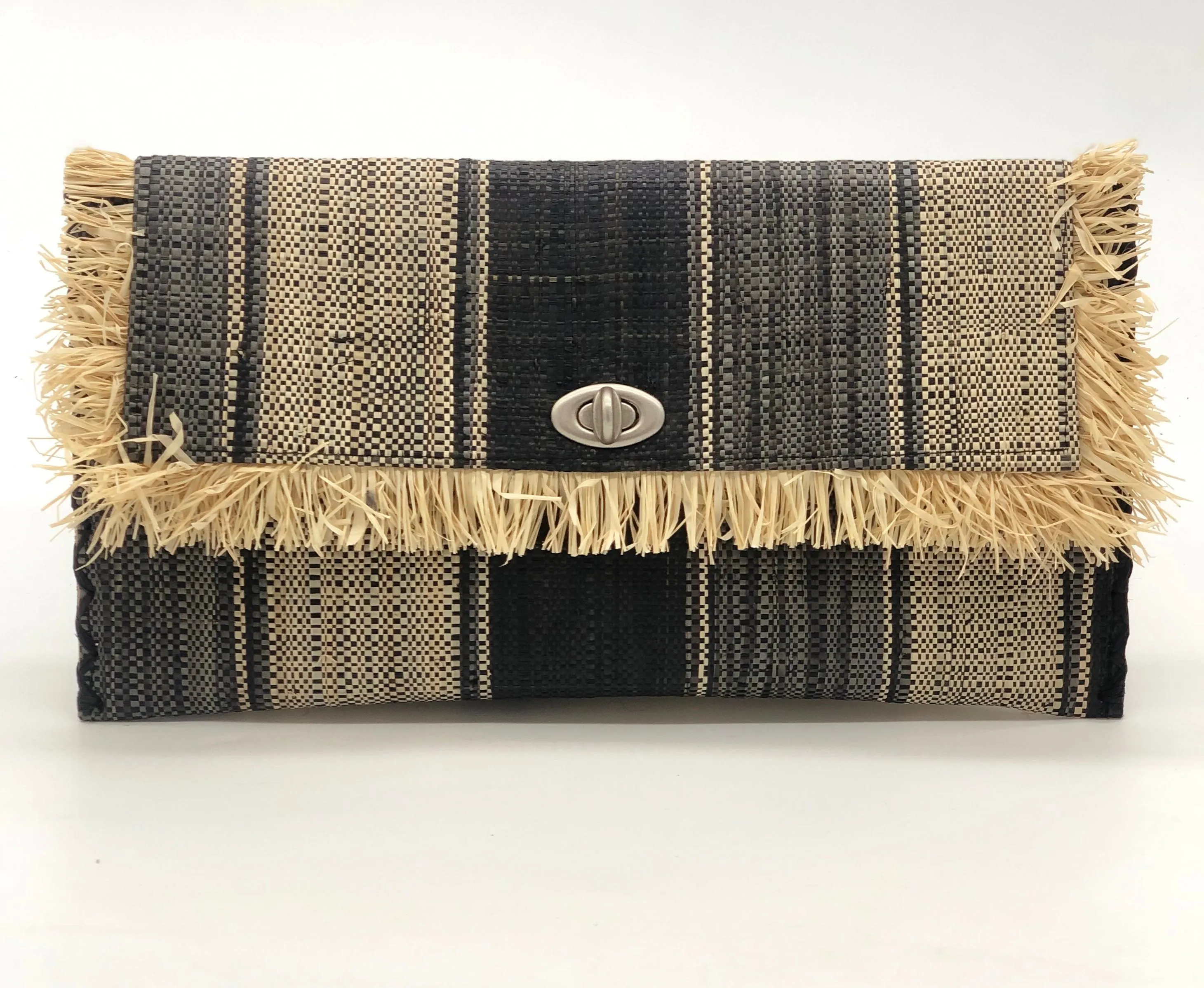 Sophie Straw Envelope Clutch Purse with Raw Fringe Trim Edge