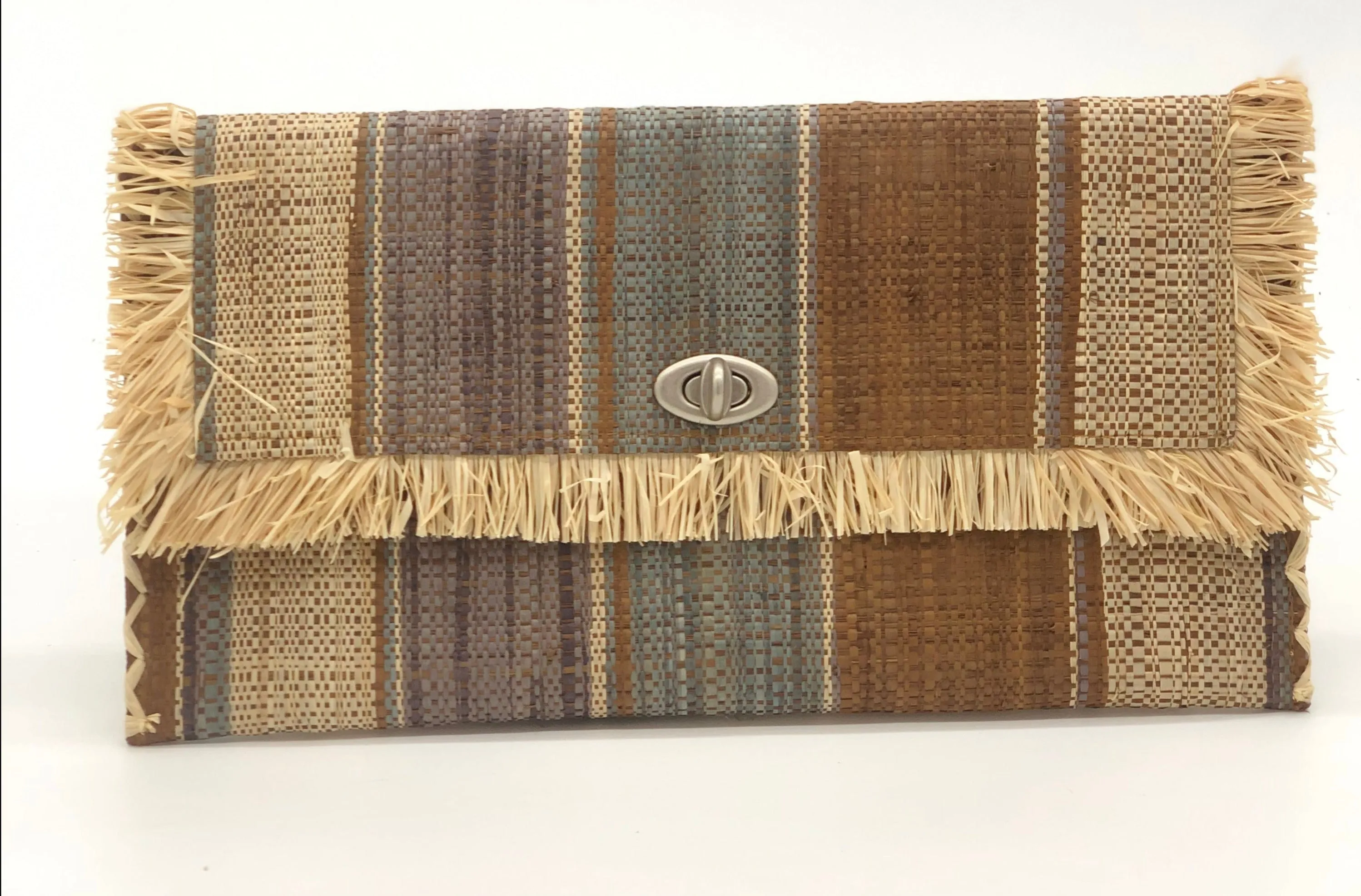 Sophie Straw Envelope Clutch Purse with Raw Fringe Trim Edge