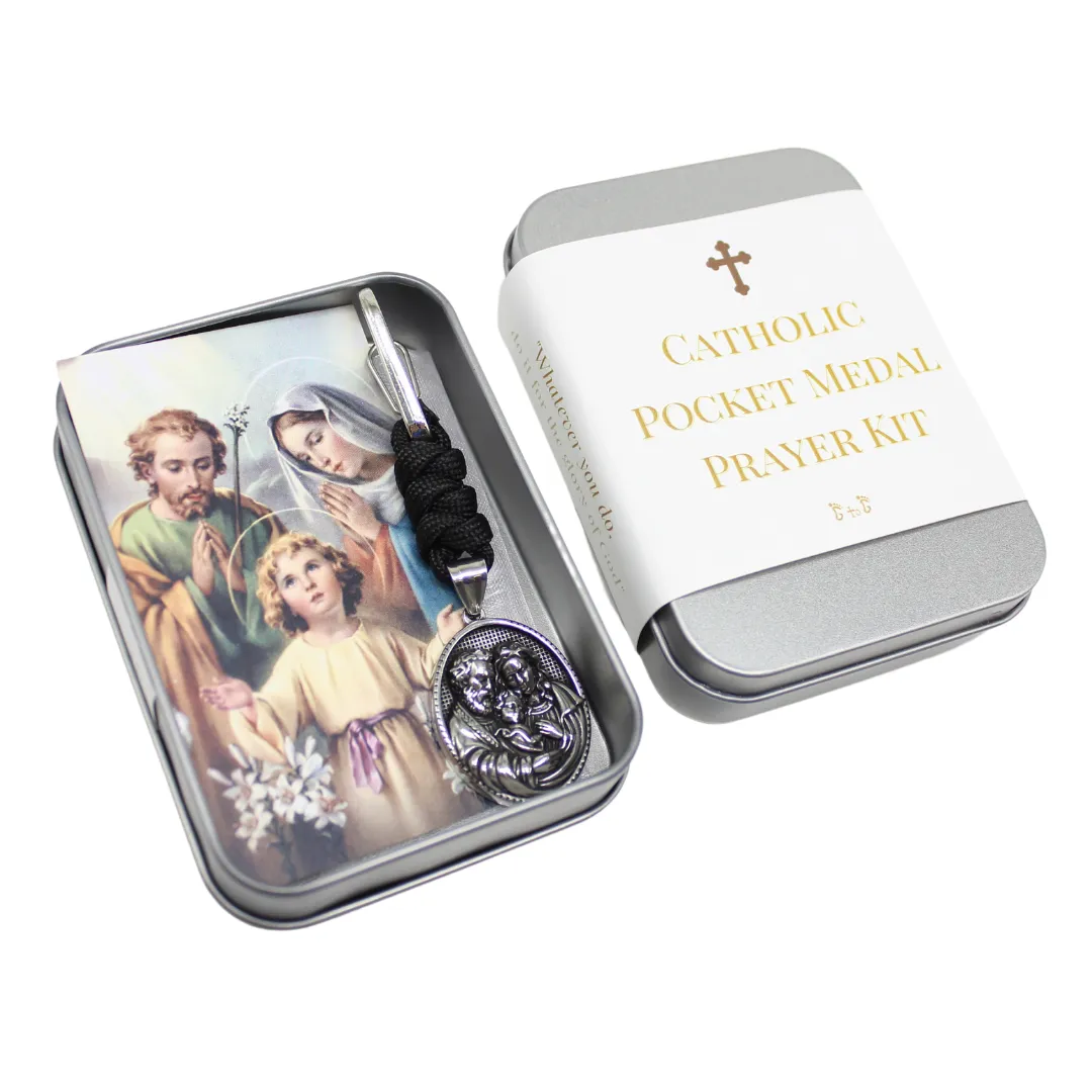 Stainless Steel Catholic Pocket Medal Prayer Kit