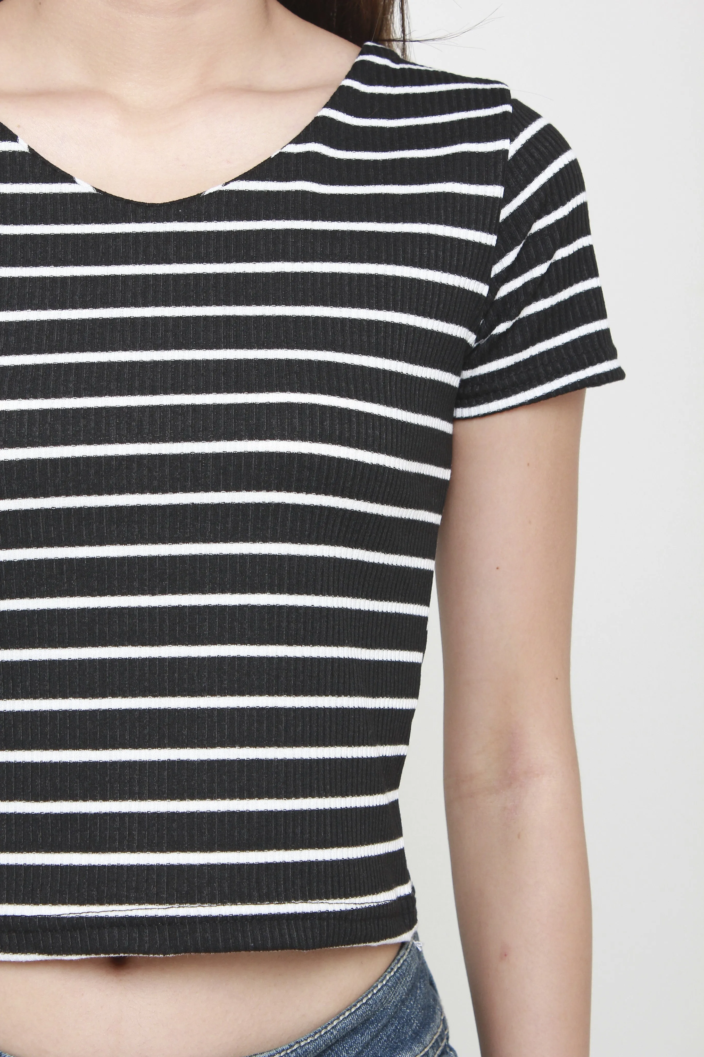 Stripes V-Neck Top in Black