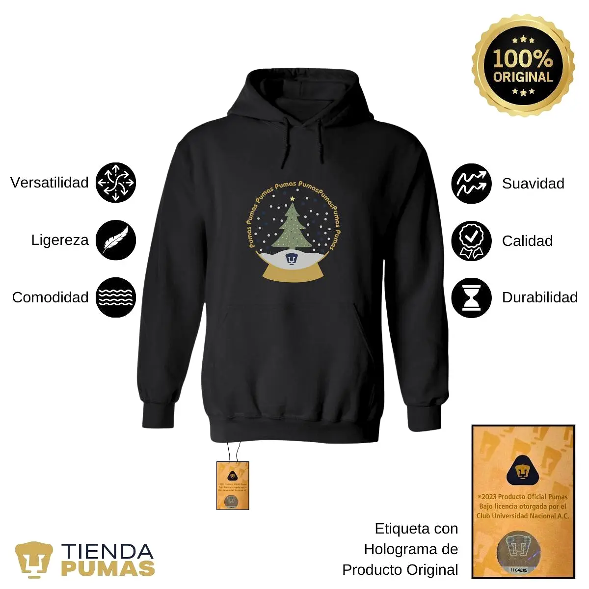 Sudadera Hombre Hoodie  Pumas UNAM Domo Nieve