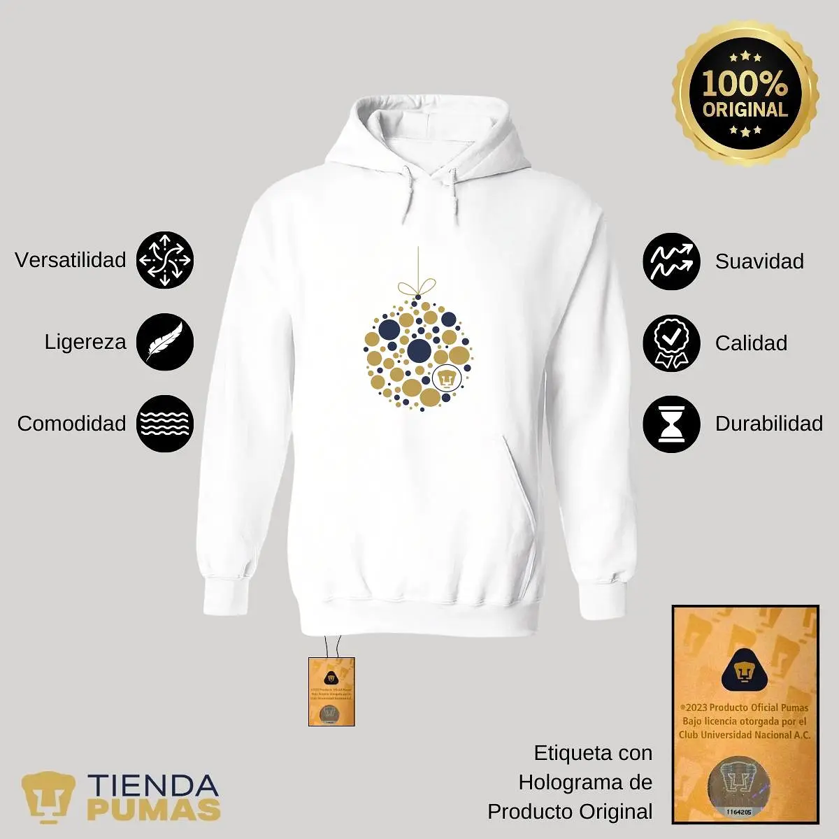 Sudadera Hombre Hoodie Pumas UNAM Esfera Navidad