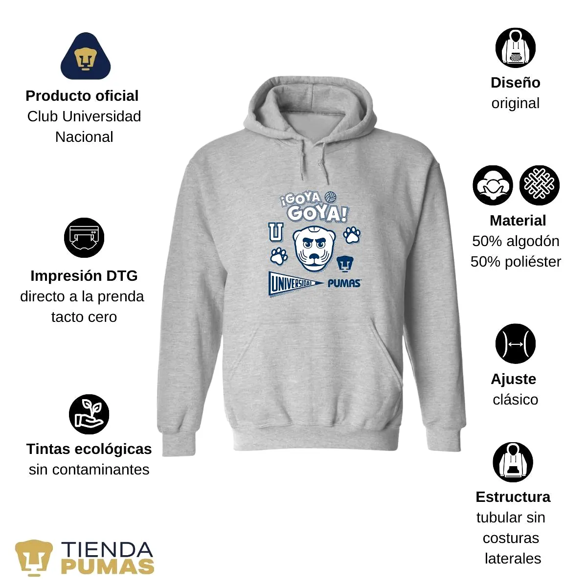 Sudadera Hombre Hoodie  Pumas UNAM Goya Universidad