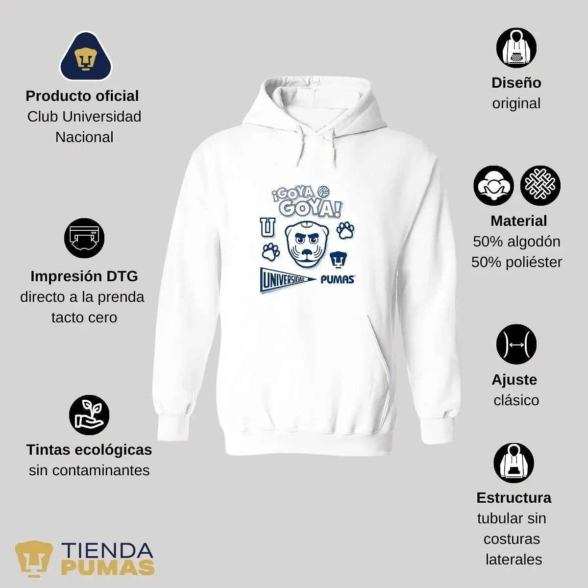 Sudadera Hombre Hoodie  Pumas UNAM Goya Universidad