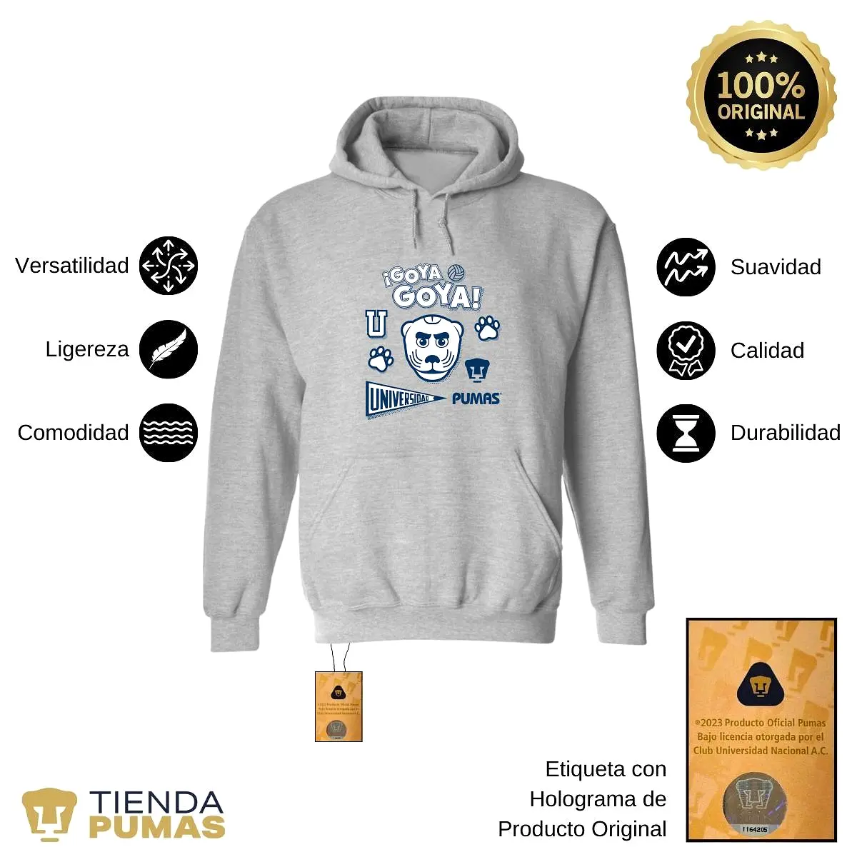 Sudadera Hombre Hoodie  Pumas UNAM Goya Universidad