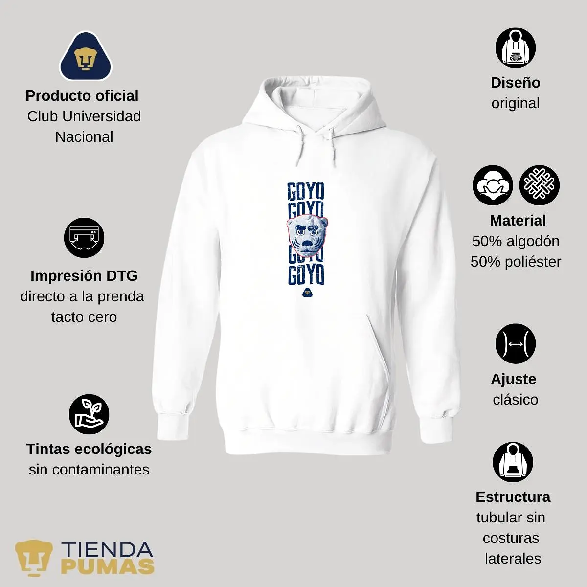 Sudadera Hombre Hoodie Pumas UNAM Goyo Goyo