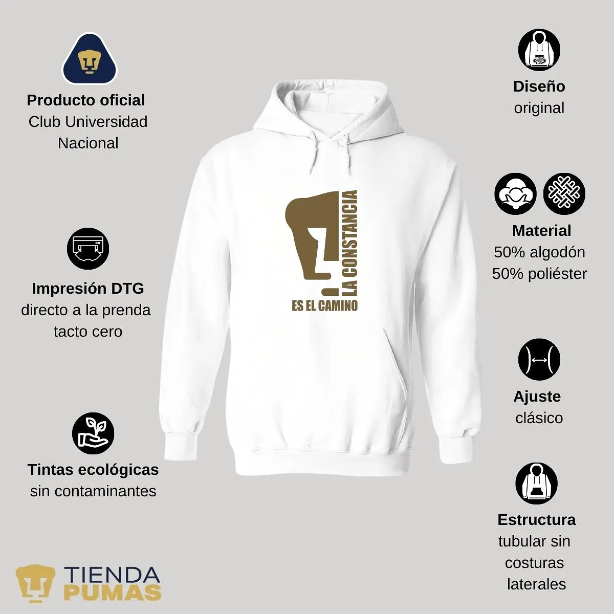 Sudadera Hombre Hoodie  Pumas UNAM La constancia