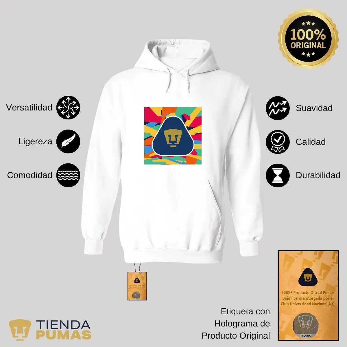 Sudadera Hombre Hoodie  Pumas UNAM Logo Multicolor