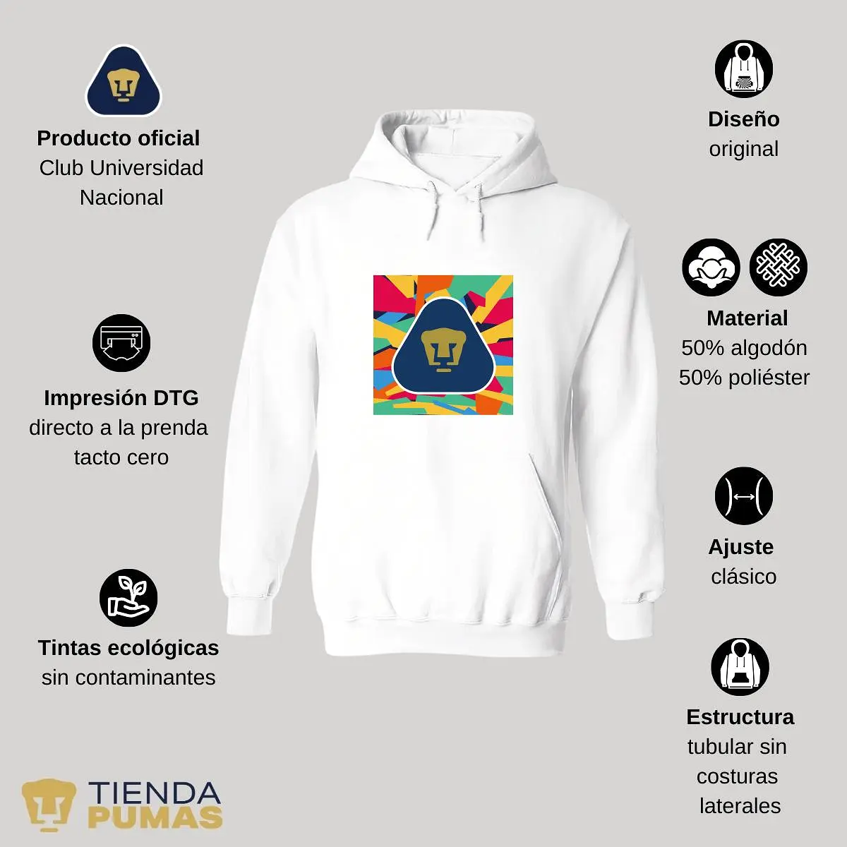 Sudadera Hombre Hoodie  Pumas UNAM Logo Multicolor