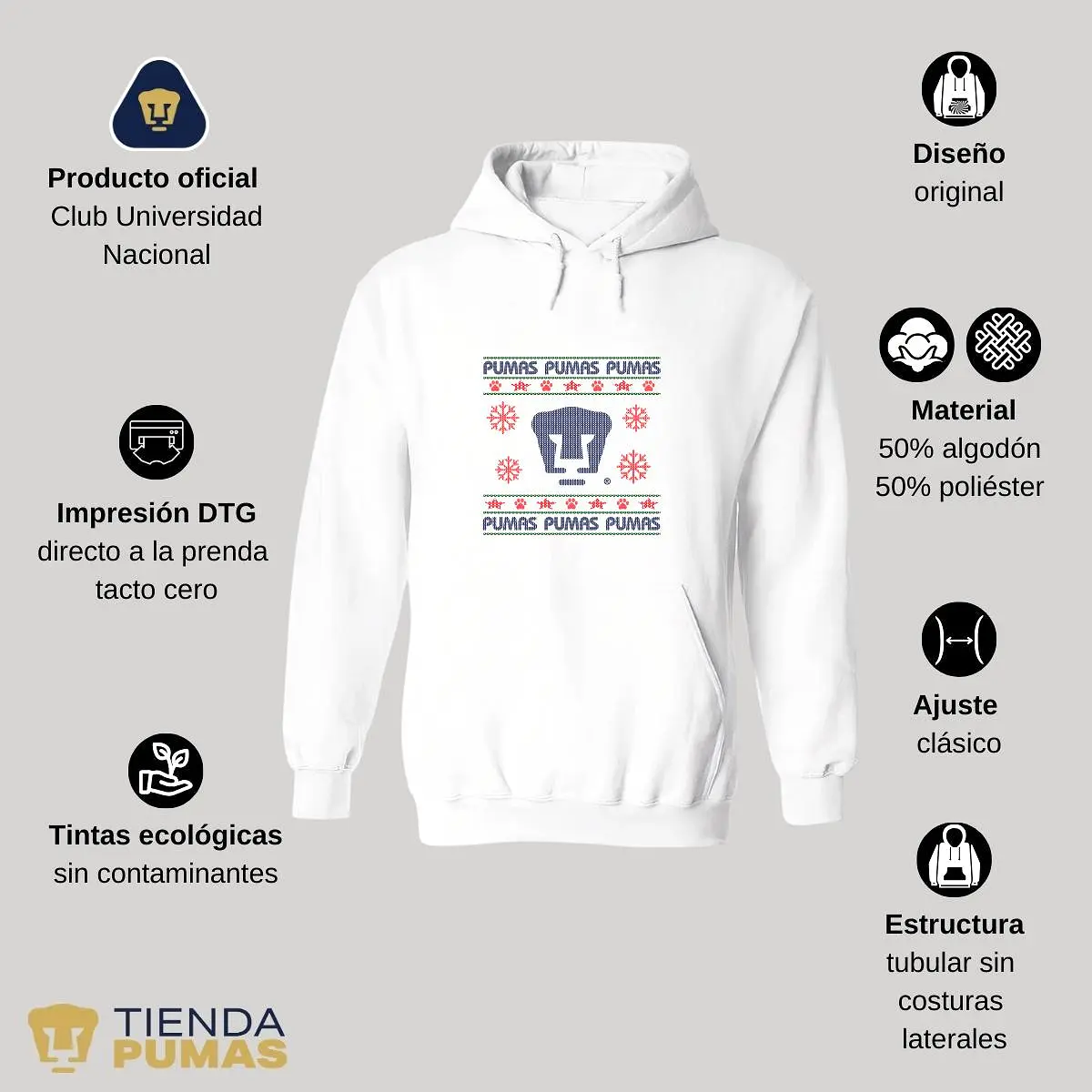 Sudadera Hombre Hoodie  Pumas UNAM Navidad