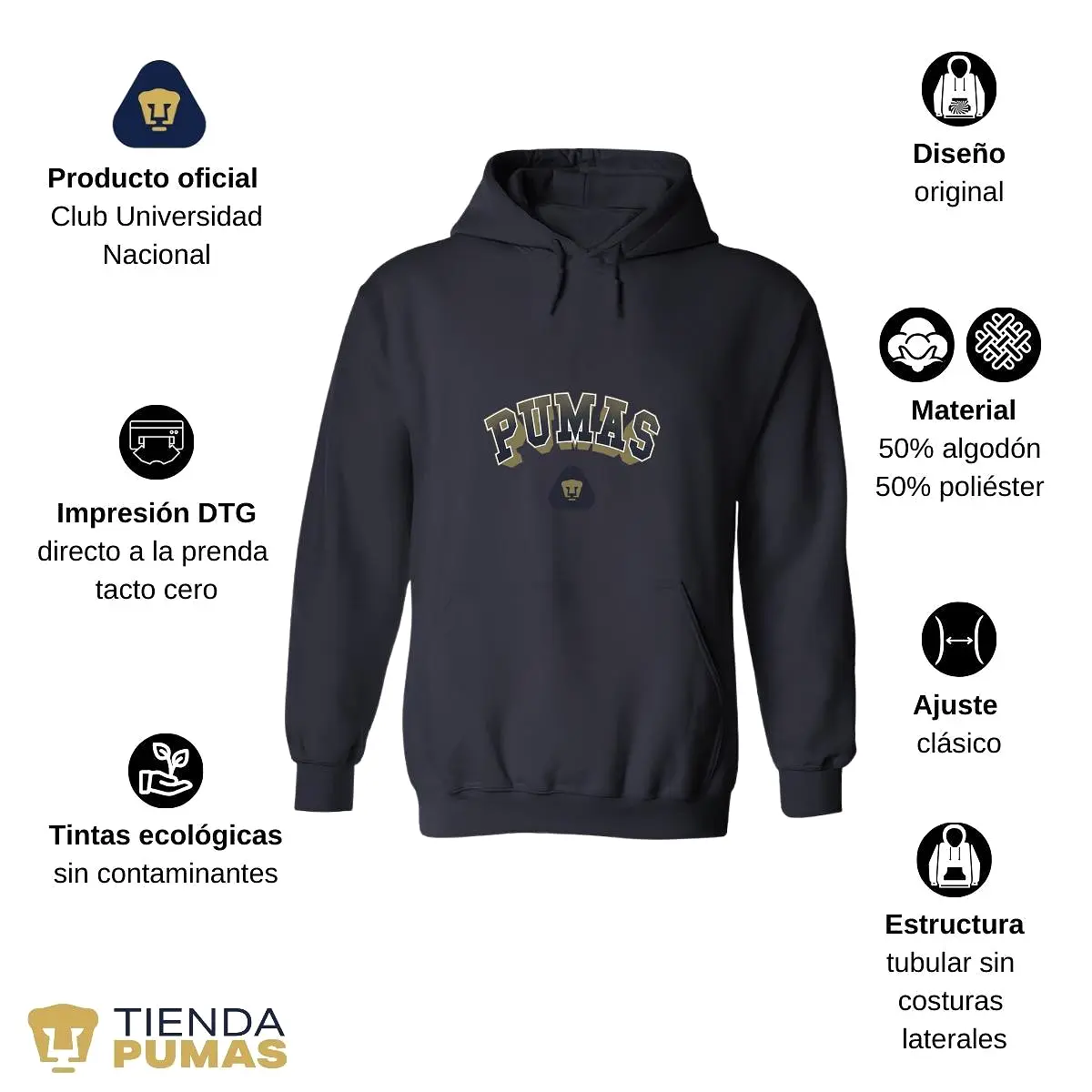 Sudadera Hombre Hoodie  Pumas UNAM Pumas 3D