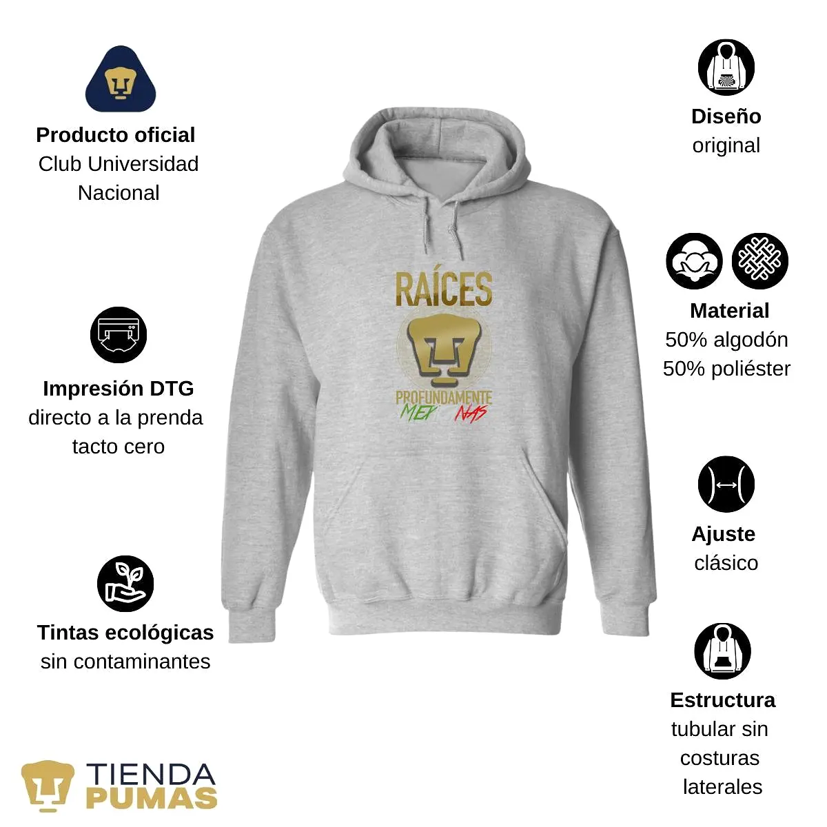 Sudadera Hombre Hoodie  Pumas UNAM Raíces