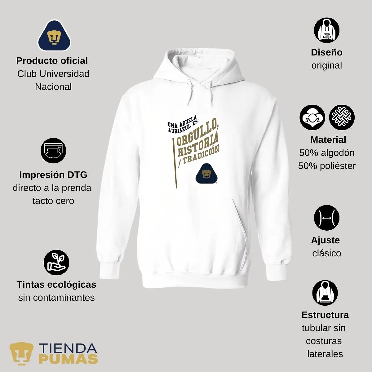 Sudadera Mujer Hoodie  Pumas UNAM Abuela Auriazul